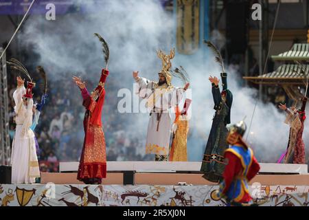 Oulan-Bator, Mongolie, 11 juillet 2022. Ouverture du festival naadam 2022, Chinggis Khaan. Crédit : L.Enkh-Orgil Banque D'Images