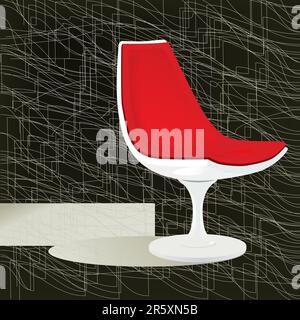 Chaise moderne de milieu de siècle en plastique rouge rétro et chic avec une texture d'arrière-plan moderne et subtile. Fichier vectoriel superposé facile à éditer. Plus comme ça dans mon port... Illustration de Vecteur