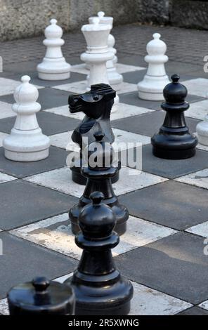 Sur le lac de Constance, échecs de rue, dans le parc d'Immenstaad, de grandes pièces d'échecs Banque D'Images