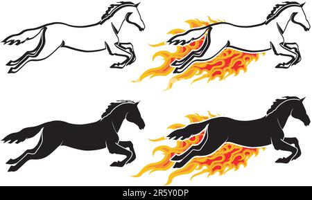 Silhouette de cheval de course en flammes Illustration de Vecteur