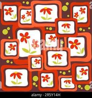 Motif abstrait de fleurs rouges sur fond marron. Illustration de Vecteur