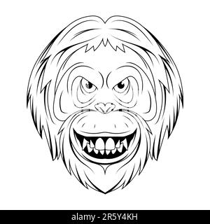 Orange-utan. Illustration vectorielle d'une face de singe d'esquisse. Portrait d'animal sauvage dans le zoo. Illustration de Vecteur