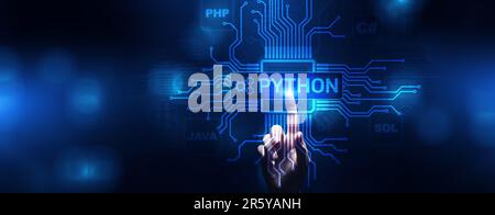 Python langage de programmation développement d'applications de codage concept de technologie Internet. Banque D'Images