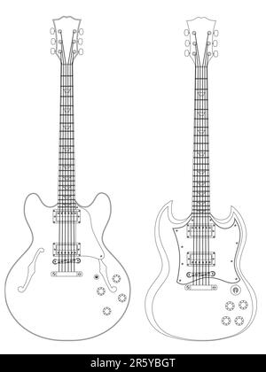 Image vectorielle isolée de guitares électriques sur fond blanc. Illustration de Vecteur