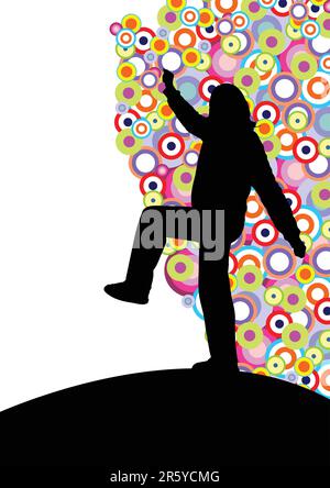 Silhouette de femme dansante sur fond de cercles colorés Illustration de Vecteur