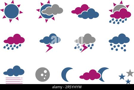 Pack d'icônes vectorielles - série Blue-Fuchsia, collection météo Illustration de Vecteur