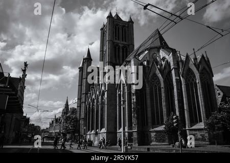 Église Saint-Nicolas à Monochrome - Gand, Belgique Banque D'Images