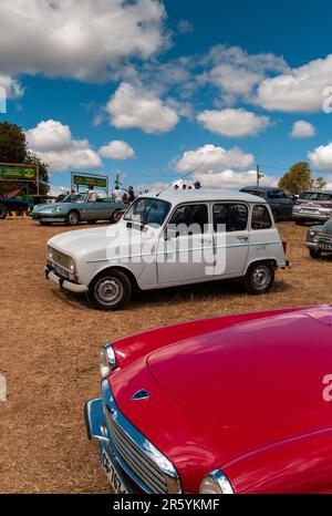 Renault 4TL carte jeunes et Red Volvo P1800, Festival des vieilles mécaniques, Montcléra, département Lot, France Banque D'Images