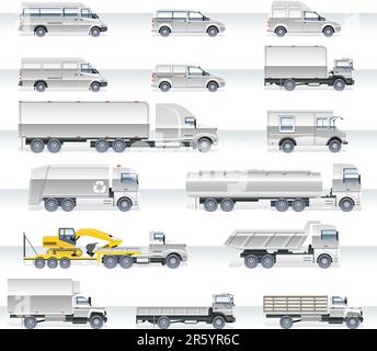 Ensemble de camions et de fourgonnettes détaillés Illustration de Vecteur