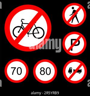 Illustration vectorielle de l'ensemble de six panneaux de signalisation routière à interdiction ronde 3 Illustration de Vecteur