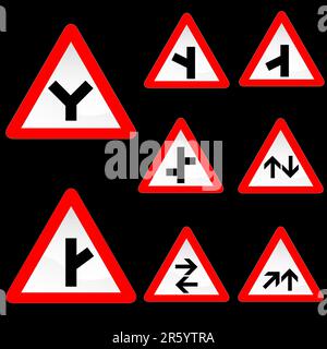 Illustration vectorielle de l'ensemble de panneaux de signalisation routière rouge blanc de forme triangulaire 2 Illustration de Vecteur