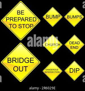 Illustration vectorielle de l'ensemble de panneaux de signalisation routière jaune en forme de losange 6 Illustration de Vecteur