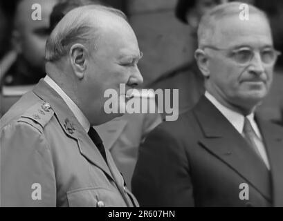 1945 - Conférence de Potsdam Premier ministre britannique Winston Churchill, Président Harry S. Truman Banque D'Images