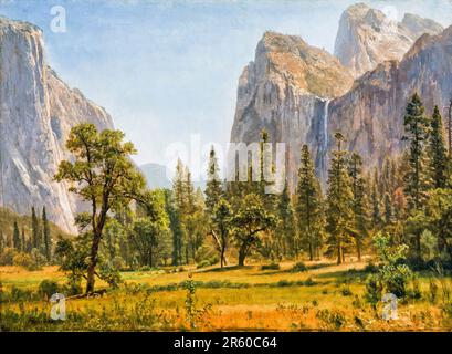 Albert Bierstadt, Bridal Veil Falls, Yosemite Valley, Californie, peinture de paysage à l'huile sur papier monté sur toile, 1871-1873 Banque D'Images