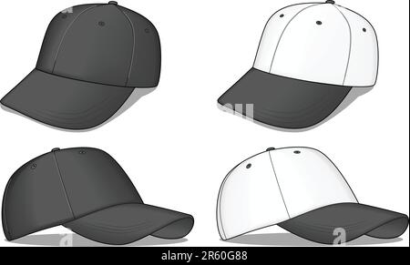 C'est un ensemble de casquettes de baseball noires et blanches - ce sont des illustrations vectorielles Illustration de Vecteur