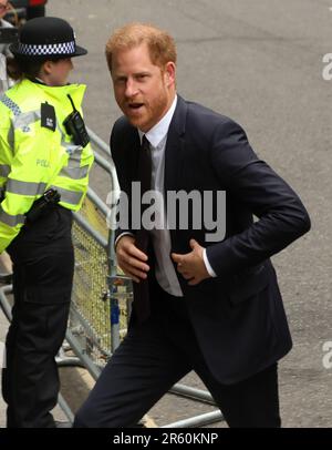 Londres, Royaume-Uni. 06th juin 2023. Le prince Harry le duc de Sussex arrive devant les cours royales de justice dans son procès en diffamation contre Mirror Group Newspapers à la suite d'un présumé piratage téléphonique à Londres mardi, 06 juin 2023. Harry doit assister au tribunal pendant deux jours. Photo de Hugo Philpott/UPI crédit: UPI/Alay Live News Banque D'Images