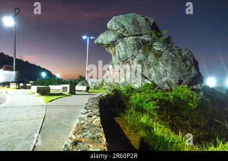 Itajaí-sc,brésil-juin 04,2023 le bec de Parrot, site touristique connu sous le nom de Bico do papagaio la nuit avec des lumières autour de vous, le tourisme à itajai. Banque D'Images