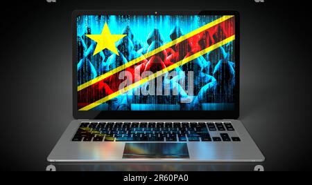 République démocratique du Congo - drapeau national et hackers sur écran d'ordinateur portable - concept de cyber-attaque Banque D'Images
