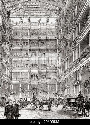 La cour de l'hôtel Palace original, San Francisco, USA avant qu'elle ne soit éviscérée par le feu lors du tremblement de terre de 1906. De l'Amérique revisité: De la baie de New York au golfe du Mexique, publié en 1886. Banque D'Images