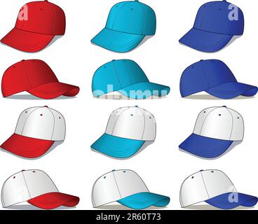 Voici un ensemble de casquettes de baseball rouges blanches et/ou bleues - ce sont des illustrations vectorielles Illustration de Vecteur