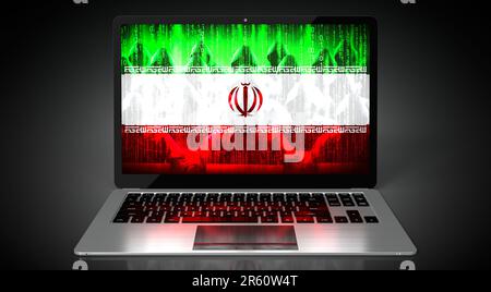 Iran - drapeau de pays et hackers sur écran d'ordinateur portable - concept de cyber-attaque Banque D'Images