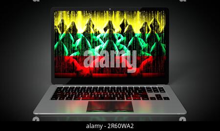 Lituanie - drapeau de pays et hackers sur écran d'ordinateur portable - concept de cyber-attaque Banque D'Images