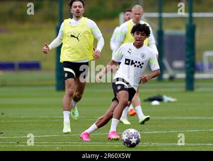 Rico Lewis de Manchester City lors d'une séance d'entraînement à la City football Academy de Manchester. La ville de Manchester jouera l'Inter Milan lors de la finale de la Ligue des champions de l'UEFA le samedi 10 juin. Date de la photo: Mardi 6 juin 2023. Banque D'Images