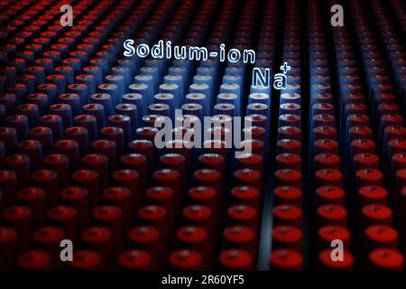 Les batteries sodium-ion tournent dans un environnement sombre. Banque D'Images