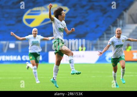 Stockholm, Suède. 06th juin 2023. Stockholm, Suède, 6 juin 2023: Maika Hamano (14 Hammarby) célèbre le but de la finale de la coupe suédoise sur 6 juin 2023 entre Hammarby IF et BK Hacken à l'Arena Tele2 à Stockholm, Suède (Peter Sonander/SPP) Credit: SPP Sport Press photo. /Alamy Live News Banque D'Images