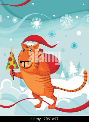 illustration vectorielle d'un tigre de chrismas drôle Illustration de Vecteur