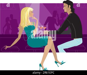 Un couple dans le bar à cocktails, silhouettes de personnes sont sur couche séparée Illustration de Vecteur