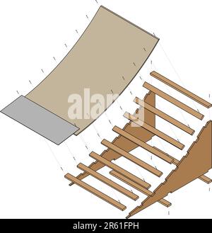 vue éclatée d'une rampe de skateboard 80ies Illustration de Vecteur