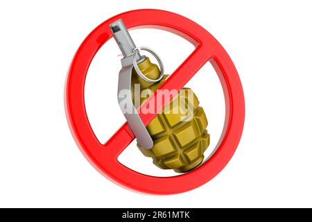 Grenade à main avec symbole interdit, rendu 3D isolé sur fond blanc Banque D'Images
