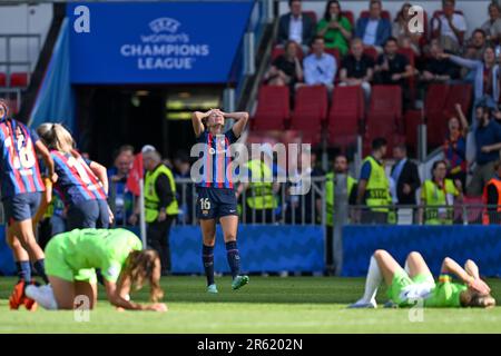 Fridolina Rolfo de Barcelone en photo pour célébrer après avoir remporté un match de football féminin entre le FC Barcelona Femeni et le VFL Wolfsburg, lors de la finale de la compétition de la Ligue des champions des femmes de l'UEFA 2022-2023 , le samedi 3 juin 2023 à Eindhoven , aux pays-Bas . PHOTO SPORTPIX | David Catry Banque D'Images