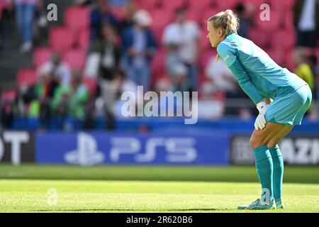 Le gardien de but Merle Frohms photographié lors d'un match de football féminin entre le FC Barcelona Femeni et le VFL Wolfsburg, lors de la finale de la compétition de l'UEFA Women's Champions League 2022-2023 , le samedi 3 juin 2023 à Eindhoven , aux pays-Bas . PHOTO SPORTPIX | David Catry Banque D'Images