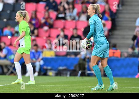 Eindhoven, pays-Bas. 03rd juin 2023. Le gardien de but Merle Frohms photographié lors d'un match de football féminin entre le FC Barcelona Femeni et le VFL Wolfsburg, lors de la finale de la compétition de l'UEFA Women's Champions League 2022-2023, le samedi 3 juin 2023 à Eindhoven, aux pays-Bas . Credit: Sportpix / Alamy Live News Banque D'Images