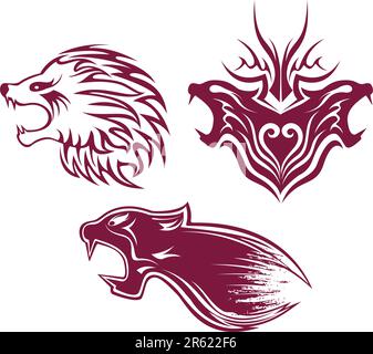 Motif trois têtes de monstre. Illustration de Vecteur