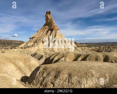 Badlans de Navarre (Bardenas Reales de Navarra) dessert au sud du pays Basque - Espagne. Banque D'Images