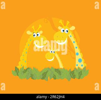 Illustration vectorielle de la famille girafe. Personnages animaux amusants dans un style rétro. Illustration de Vecteur