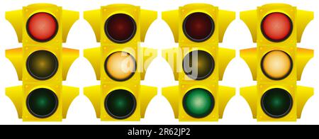 Feu de circulation jaune. Variantes. Illustration vectorielle. Isolé sur fond blanc. Illustration de Vecteur