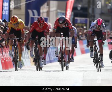 DVERSNES Fredrik , VAUQUELIN Kvin , KAMP Alexander , LEVEAU Jrmy lors de la Rgion pays de la Loire Tour 2023, UCI Europe Tour cycliste, étape 4, Sabl-sur-Sarthe C le Mans (177,8 km) sur 7 avril 2023 au Mans, France - photo Laurent Lairys / DPPI Banque D'Images