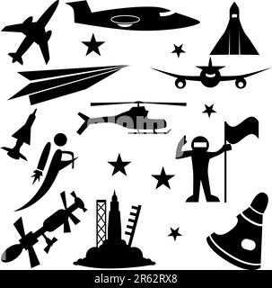 Icon Set aérospatiale isolé sur un fond blanc. Illustration de Vecteur