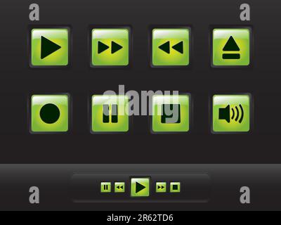 Boutons de musique brillante. Veuillez consulter mon portefeuille pour plus d'illustrations de boutons. Illustration de Vecteur