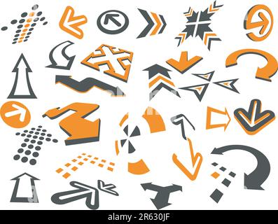 Flèches dans différents styles et formes sur le blanc Illustration de Vecteur