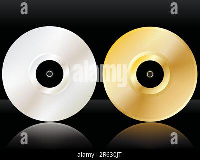 Illustration vectorielle des disques en or et en platine sur une surface brillante Illustration de Vecteur