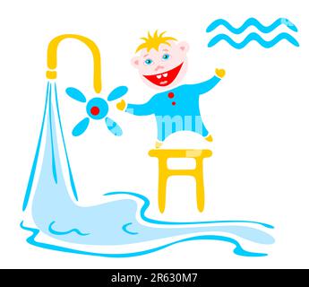 Heureux Aquarius isolé sur un fond blanc. Signe d'étoile de zodiaque. Illustration de Vecteur