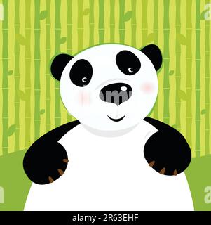 Illustration vectorielle stylisée d'un adorable ours panda. Bambous en arrière-plan derrière l'animal. Illustration de Vecteur