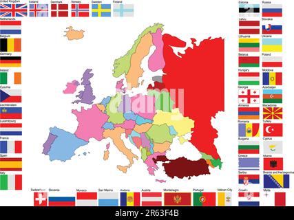 Carte de l'Europe avec les drapeaux des pays Illustration de Vecteur