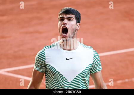 Paris, France. 04th juin 2023. Carlos Alcaraz lors de l'Open de France, tournoi de tennis Grand Chelem sur 6 juin 2023 au stade Roland Garros à Paris, France. Crédit : Victor Joly/Alamy Live News Banque D'Images