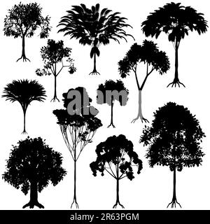 Jeu de silhouettes vecteur modifiable arbre générique Illustration de Vecteur
